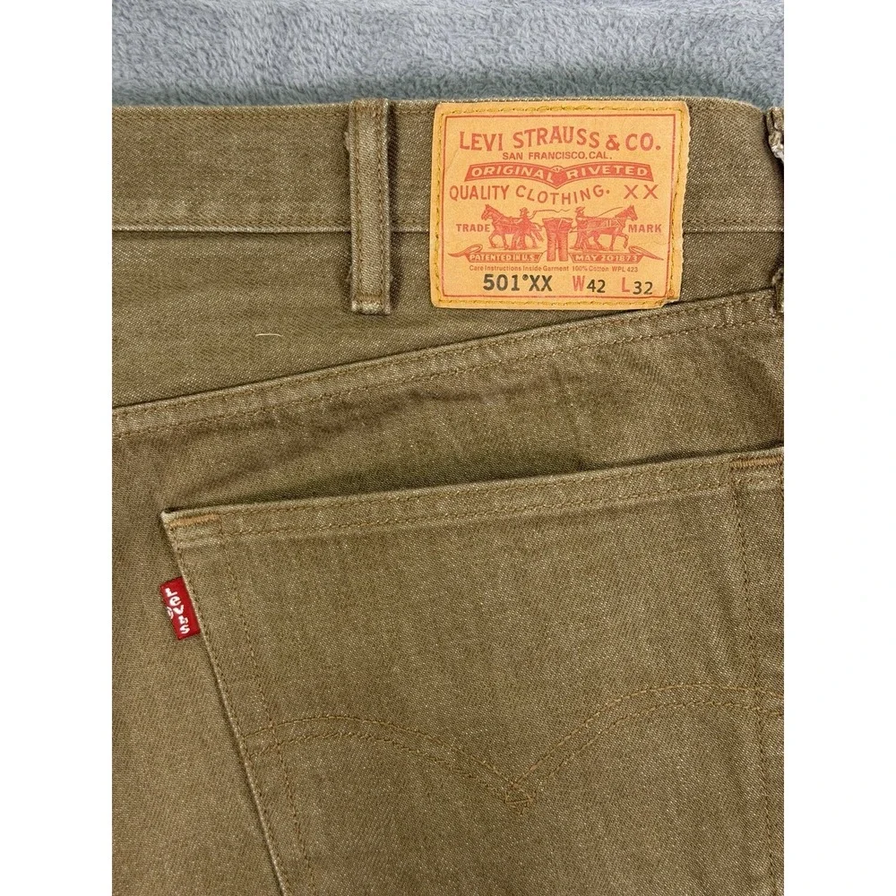 Levis 501XX Jeans Mens 42x32 Brown Straight Classic Light Wash Denim Button Fly